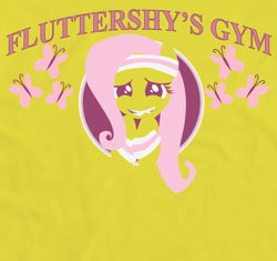 Size: 1113x1045 | Tagged: safe, artist:samoht-lion, fluttershy, butterfly, pegasus, pony, bust, female, grin, headband, mare, smiling, t shirt design, text