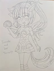 Size: 2530x3305 | Tagged: safe, sonata dusk, better together, equestria girls, find the magic, disguise, disguised siren, photo, sketch, taco tuesday, traditional art