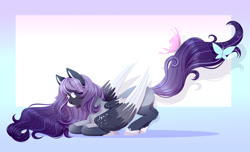 Size: 3910x2376 | Tagged: safe, artist:djkaskan, oc, butterfly, pegasus, pony, solo, surprised, tail