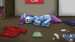 Size: 1158x651 | Tagged: safe, artist:paper-pony, pony, blank flank, book, clothes, cute, human to pony, mirror, shirt, socks, t-shirt, transformation