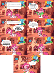 Size: 2094x2846 | Tagged: safe, artist:pippy, gummy, pinkie pie, pony, apron, clothes, golden oaks library, pinkiepieskitchen, teary eyes