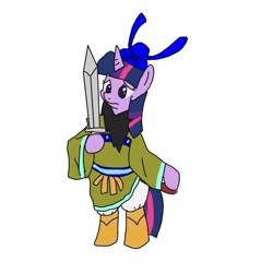 Size: 600x600 | Tagged: safe, artist:kushina13, twilight sparkle, pony, arm hooves, bipedal, dexterous hooves, female, simple background, solo, sword, tunic, weapon, white background