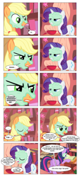 Size: 868x1928 | Tagged: safe, artist:dziadek1990, edit, edited screencap, screencap, applejack, rarity, twilight sparkle, earth pony, pony, unicorn, comic:sunny day, look before you sleep, book, comic, conversation, dialogue, dungeons and dragons, golden oaks library, in character, library, mud mask, pen and paper rpg, rpg, screencap comic, slice of life, table, tabletop game, text