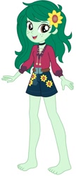 Size: 372x860 | Tagged: safe, artist:marcorois, edit, editor:thomasfan45, wallflower blush, equestria girls, equestria girls series, let it rain, spoiler:eqg series (season 2), barefoot, belt, clothes, cute, feet, flowerbetes, freckles, legs, music festival outfit, shorts, solo, vector