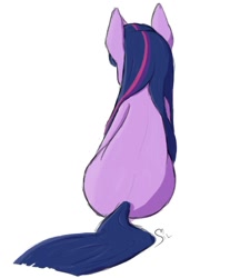 Size: 751x905 | Tagged: safe, artist:silshadnic, twilight sparkle, unicorn twilight, pony, unicorn, female, looking away, mare, rear view, simple background, sitting, solo, white background