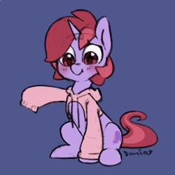 Size: 660x660 | Tagged: safe, artist:dawnfire, oc, oc:dawnfire, pony, unicorn, blushing, clothes, hoodie, open-chest hoodie, solo