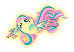 Size: 9000x6276 | Tagged: safe, artist:lincolnbrewsterfan, derpibooru exclusive, fluttershy, pegasus, pony, flying, glow, happy, rainbow power, rainbow power-ified, simple background, solo, transparent background, vector