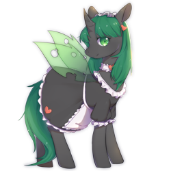 Size: 1181x1181 | Tagged: safe, oc, oc only, oc:weiba, changeling, 2020 community collab, changeling oc, choker, clothes, derpibooru community collaboration, female, green changeling, maid, simple background, solo, transparent background