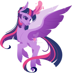 Size: 1920x1967 | Tagged: safe, artist:rxiantool, twilight sparkle, twilight sparkle (alicorn), alicorn, pony, curved horn, deviantart watermark, glowing horn, horn, obtrusive watermark, simple background, solo, spread wings, transparent background, watermark, wings