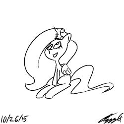 Size: 512x512 | Tagged: safe, artist:ozzyg, fluttershy, pegasus, pony, rat, female, mare, monochrome, sitting, sitting on head