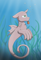 Size: 562x812 | Tagged: safe, artist:ravenpuff, oc, oc only, oc:butters, oc:sir reginald butterscop pendragon iv jr., :p, seaponified, seaweed, solo, species swap, tongue out, unamused, underwater