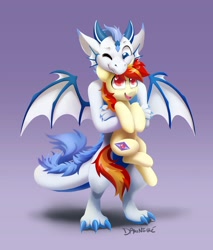 Size: 1728x2024 | Tagged: safe, artist:dawnfire, oc, dragon, pony, unicorn, hug