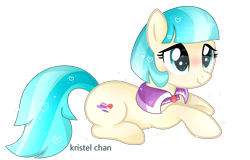 Size: 3336x2136 | Tagged: safe, artist:kristelchan-oficial, coco pommel, earth pony, pony, base used, blushing, cocobetes, cute, female, heart, mare, prone, simple background, solo, transparent background