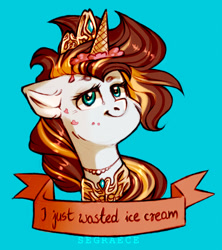 Size: 1280x1442 | Tagged: safe, artist:segraece, oc, oc:golden rain, unicorn, 30 day challenge, cute, dropped ice cream, female, food, ice cream, looking at you, solo