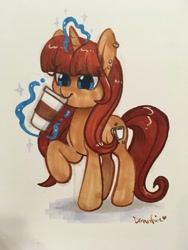 Size: 768x1024 | Tagged: safe, artist:dawnfire, oc, pony, unicorn, coffee, solo