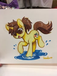 Size: 768x1024 | Tagged: safe, artist:dawnfire, oc, pony, unicorn, puddle, solo, splashing, water