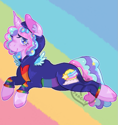 Size: 665x705 | Tagged: safe, artist:peachy-pea, derpibooru import, pony, unicorn, onesie, solo