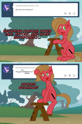 Size: 1067x1602 | Tagged: safe, artist:tumble-trotter, oc, oc:pun, earth pony, pony, ask, ask pun, female, fourth wall, mare, solo