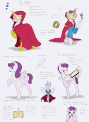 Size: 1083x1482 | Tagged: safe, artist:ravenpuff, oc, oc:dr. mystic, oc:wing feathers, pegasus, pony, clipboard, cloak, clothes, crossdressing, gelding, lipstick, mask, power ponies oc, reference sheet, solo, stallion, traditional art, wing hands, wings