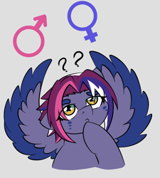 Size: 1080x1198 | Tagged: safe, artist:jolliapplegirl, oc, oc:nova c. flare, pegasus, pony, eye scar, female, headcanon, magical lesbian spawn, mare, next generation, offspring, parent:tempest shadow, parent:twilight sparkle, parents:tempestlight, scar, solo