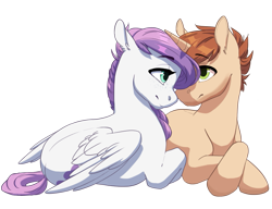 Size: 1169x900 | Tagged: safe, artist:silentwulv, oc, oc only, oc:game play, oc:specialty, pegasus, unicorn, female, male, mare, prone, simple background, stallion, transparent background