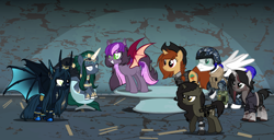 Size: 9275x4752 | Tagged: safe, artist:tsabak, oc, oc only, oc:agave citrus, oc:empress, oc:parabellum, oc:pixel, oc:scalpel, oc:silent kosmos, oc:somnia, bat pony, pegasus, pony, unicorn, absurd resolution, female, male, mare, stallion, vector