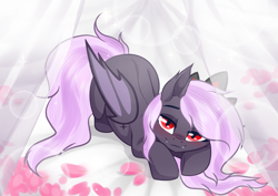 Size: 3465x2454 | Tagged: safe, artist:kim0508, artist:sparkling_light, part of a set, oc, oc only, oc:sak, bat pony, pony, vampire, vampony, bat pony oc, blushing, cute, fangs, female, goth, gothic, looking at you, mare, red eyes, solo, ych result