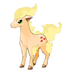 Size: 630x630 | Tagged: safe, artist:pokemoncoloursplash, applejack, earth pony, pony, crossover, mane of fire, palette swap, pokémon, ponyta, recolor, simple background, solo, white background