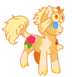 Size: 260x270 | Tagged: safe, artist:guidomista, artist:miiistaaa, artist:nijimillions, derpibooru exclusive, pony, unicorn, anime, blond, blonde, blonde mane, blonde tail, blue eyes, braid, chibi, cloven hooves, coat markings, crossover, cute, flower, giorno, giorno giovanna, gold, hooves, horn, jjba, jojo, jojo's bizarre adventure, leonine tail, looking away, male, piebald, ponified, rose, simple background, small, smiling, solo, splotches, spots, stallion, standing, transparent background, vento aureo