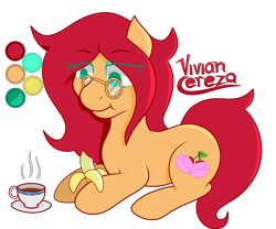 Size: 2205x1836 | Tagged: safe, artist:spk, oc, oc only, oc:vivian cereza, banana, coffee cup, cup, eating, food, reference sheet