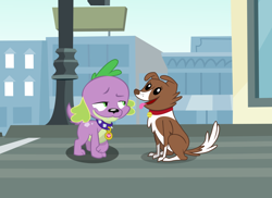 Size: 1024x746 | Tagged: artist needed, safe, edit, edited screencap, screencap, spike, winona, dog, equestria girls, collar, duo, female, male, shipping, smug, spike the dog, spiked collar, spinona, straight, tongue out