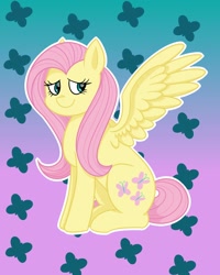 Size: 2000x2500 | Tagged: safe, artist:cherrycandi, fluttershy, butterfly, pegasus, pony, female, gradient background, simple background, solo