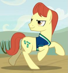 Size: 471x506 | Tagged: safe, screencap, earth pony, pony, common ground, background pony, buckball uniform, clothes, cropped, jersey, looking back, male, running, solo, stallion, sweet strike