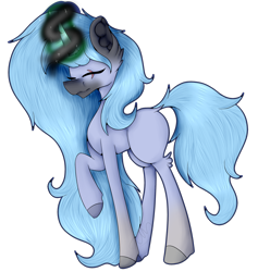 Size: 1940x2047 | Tagged: safe, artist:chazmazda, oc, oc only, pony, unicorn, art, cartoon, commission, commissions open, digital art, eye scar, eyes closed, fullbody, glowing horn, horn, outline, raised hoof, scar, simple background, solo, transparent background