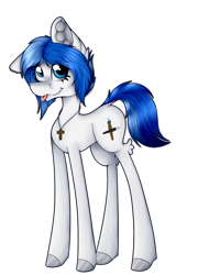 Size: 1650x2295 | Tagged: safe, artist:chazmazda, oc, oc only, earth pony, pony, :p, art, cartoon, commission, commissions open, cross necklace, digital art, dock, ear fluff, fullbody, simple background, solo, tongue out, transparent background