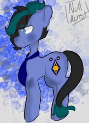 Size: 370x512 | Tagged: safe, artist:nullkunst, oc, oc:isaac, bicorn, fallout equestria, fallout equestria: kingpin, cutie mark, information broker, male, necktie, solo, stallion, teal eyes