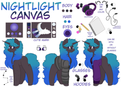 Size: 1024x738 | Tagged: safe, artist:midnightamber, oc, oc:nightlight canvas, pony, unicorn, clothes, earbuds, glasses, gradient hair, gradient mane, gradient tail, headphones, hoodie, pencil, reference sheet, simple background, sketch book, solo, spots, striped hoodie, transparent background