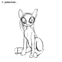 Size: 500x500 | Tagged: safe, artist:jesterkatz, earth pony, pony, large eyes, monochrome, no cutie marks because im lazy, no tail, open mouth, shocked, sitting, sketch, solo