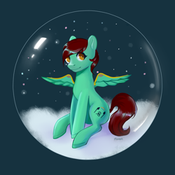 Size: 3000x3000 | Tagged: safe, artist:ptiza, oc, oc:zephyrhooves, pegasus, pony, artificial wings, augmented, cute, looking at you, mechanical wing, simple background, snow, snow globe, solo, wings