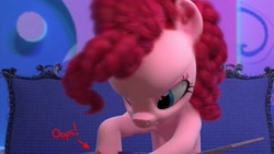 Size: 800x450 | Tagged: safe, derpibooru import, screencap, pinkie pie, earth pony, pony, hello pinkie pie, 3d, animation error, clipping, oops