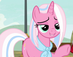 Size: 726x563 | Tagged: safe, screencap, clear sky, pony, unicorn, common ground, cropped, female, lidded eyes, mare, neckerchief, raised hoof, solo