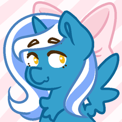 Size: 500x500 | Tagged: safe, artist:aster-iion, oc, oc:fleurbelle, alicorn, :3, adorable face, alicorn oc, bow, chest fluff, cute, female, golden eyes, hair bow, looking at you, mare