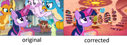 Size: 1920x682 | Tagged: safe, edit, edited screencap, screencap, gallus, november rain, ocellus, sandbar, silverstream, smolder, twilight sparkle, twilight sparkle (alicorn), unicorn twilight, yona, alicorn, changedling, changeling, classical hippogriff, dragon, earth pony, griffon, hippogriff, pony, unicorn, yak, she's all yak, /mlp/, bow, cloven hooves, colored hooves, dragoness, female, friendship student, glowing horn, golden oaks library, hair bow, horn, jewelry, magic, male, mare, monkey swings, necklace, op is a cuck, op is trying to start shit, student six, teenager, telekinesis