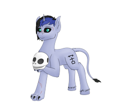 Size: 7000x6000 | Tagged: safe, artist:recordmelodie, oc, oc:anthonystone, hybrid, pony, unicorn, gift art, male, scar, simple background, skull, solo, stallion, transparent background