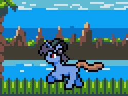 Size: 256x192 | Tagged: safe, artist:bitassembly, oc, oc only, oc:shadow strike, unicorn, animated, gif, green hill zone, monkey tail, palm tree, pixel art, running, solo, sonic the hedgehog (series), spin dash, tree