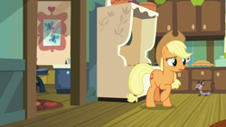 Size: 1280x720 | Tagged: safe, derpibooru import, screencap, applejack, cat, earth pony, pony, going to seed