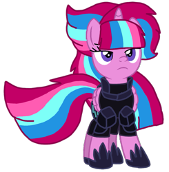 Size: 925x942 | Tagged: safe, alternate version, artist:徐詩珮, oc, oc:bubble sparkle, alicorn, pony, alicorn oc, alternate universe, armor, base used, female, magical lesbian spawn, mare, next generation, offspring, parent:glitter drops, parent:spring rain, parent:tempest shadow, parent:twilight sparkle, parents:glittershadow, parents:sprglitemplight, parents:springdrops, parents:springshadow, parents:springshadowdrops, simple background, transparent background, unamused