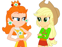 Size: 893x680 | Tagged: safe, artist:foreverbunkey123, artist:user15432, applejack, human, equestria girls, barely eqg related, base used, clothes, cowboy hat, crossed arms, crossover, crown, cutie mark, ear piercing, earring, equestria girls style, equestria girls-ified, gymnast, gymnastics, hands on hip, hat, jewelry, leotard, mario & sonic, mario & sonic at the olympic games, mario & sonic at the olympic games tokyo 2020, mario and sonic, mario and sonic at the olympic games, nintendo, olympics, piercing, princess daisy, regalia, simple background, sports, sports outfit, sports shorts, super mario bros., tanktop, transparent background