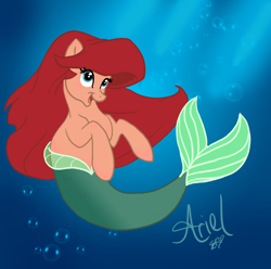 Size: 888x882 | Tagged: safe, artist:cluttercluster, merpony, pony, ariel, ponified, the little mermaid