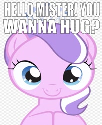 Size: 665x814 | Tagged: safe, editor:undeadponysoldier, diamond tiara, earth pony, pony, adorable face, alpha channel, bronybait, checkered background, cute, cute smile, female, filly, free hugs, innocent, jewelry, looking at you, question mark, smiling, solo, talking to viewer, text, tiara, wrong aspect ratio